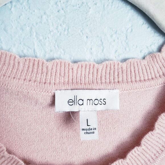 Anthropologie Ella Moss Baby Pink Scalloped Puff Sleeve Sweater - Picture 5 of 6